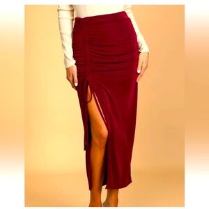 bohme NWT wine red burgundy satin cinch midi skirt small